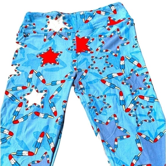 Lularoe one size bomb pop popsicle star leggings.Great summer Americana NWOT - Picture 1 of 5